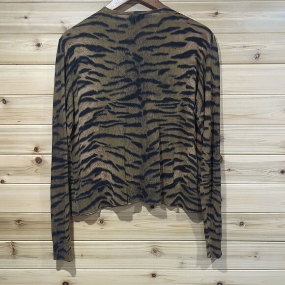 Worth Womens Sweater XL Tan Animal Print Cardigan Lightweight - Picture 3 of 8